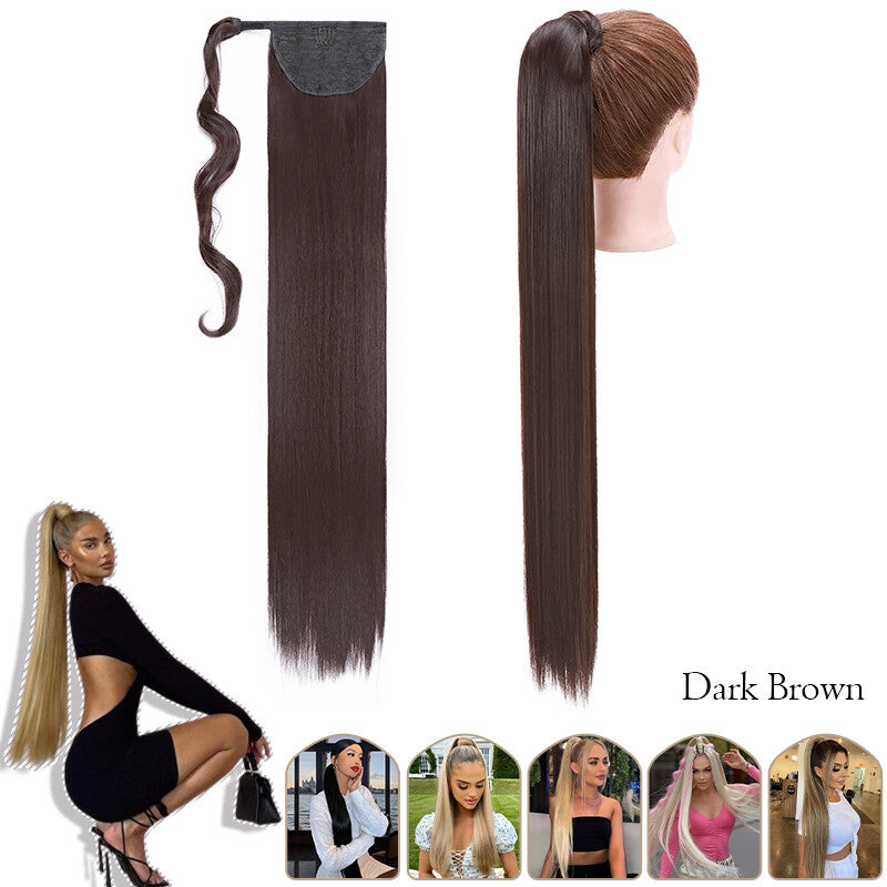 Mega Thick Wrap-On Ponytail Extensions - Natural Human Hair, Curly Wavy Straight