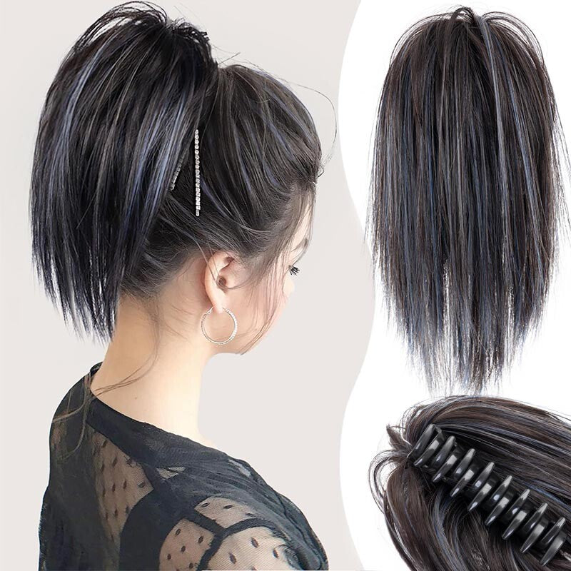 Natural Clip-On Messy Bun Hair Piece Claw Clip Hair Extension for Weddings