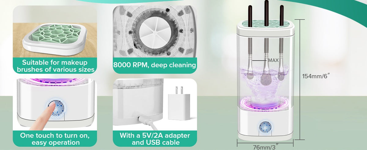 Electric Makeup Brush Cleaner Machine – 2-in-1 Automatic Cleaning & Dryer Holder