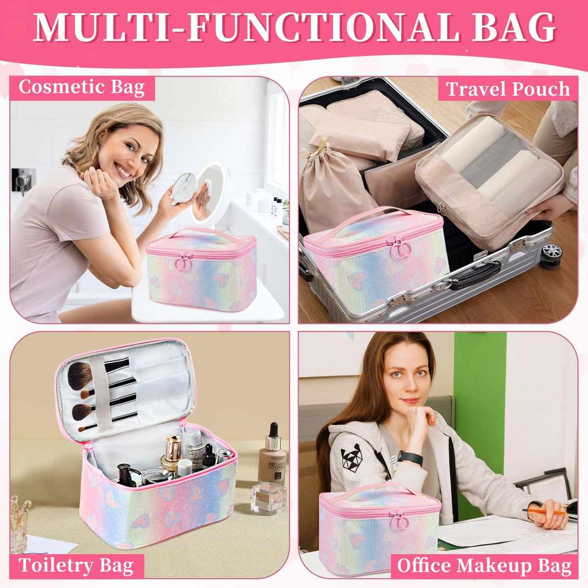 Travel Toiletry & Makeup Bag with Handle and Divider - Waterproof Cosmetic Organizer for Women