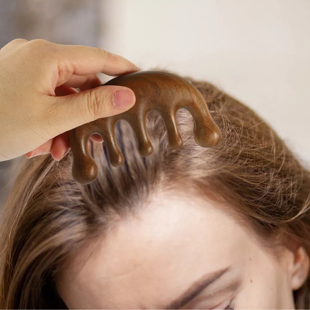 Wooden Hair Massage Comb Gua Sha Tool for Scalp and Head Relief