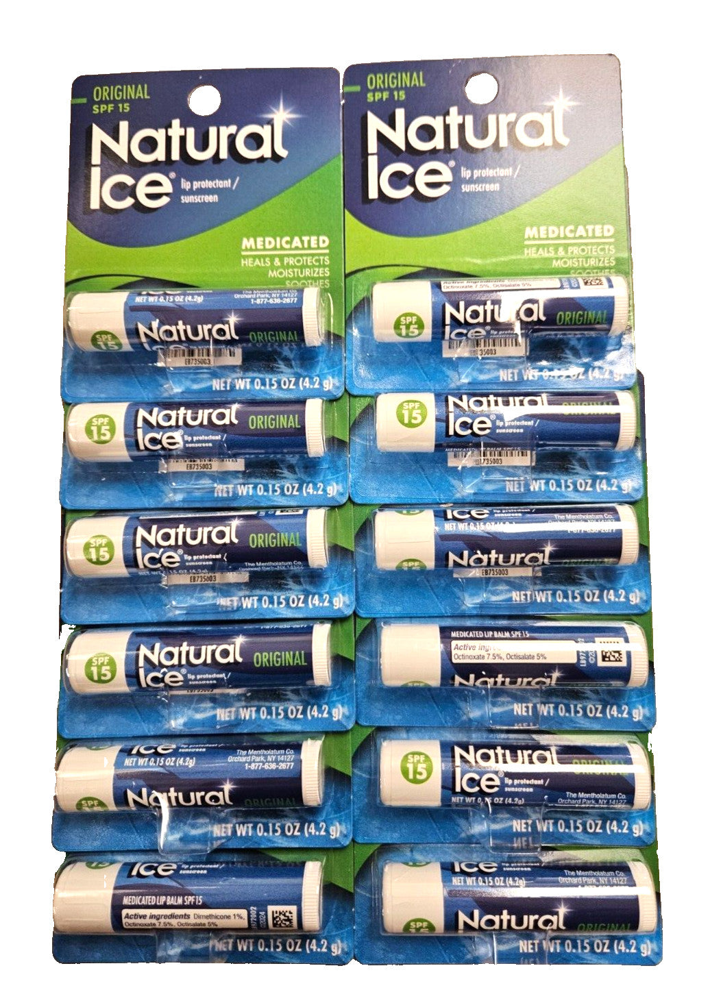 Mentholatum Lip Balm Natural Ice SPF 15 - 12 Tubes, Original & Moisturizing