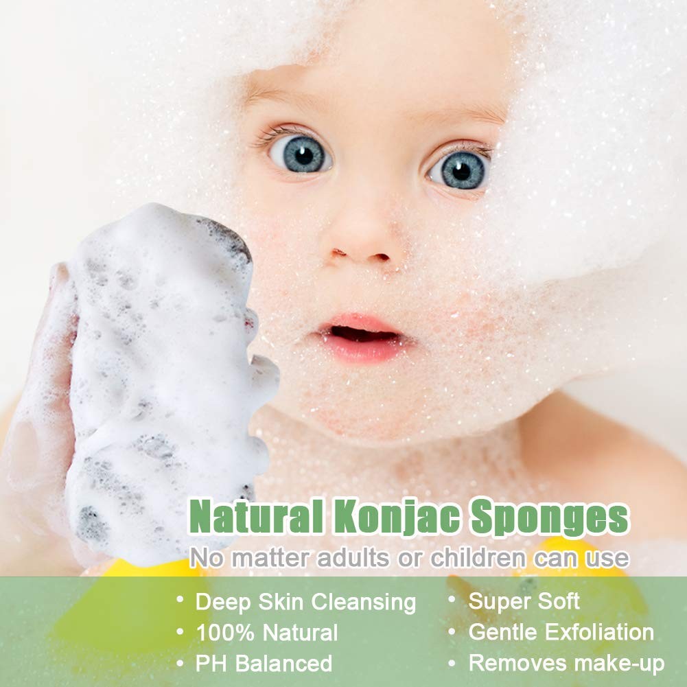 Set of 4 Natural Konjac Body Sponges with Bamboo Charcoal for Gentle Exfoliation