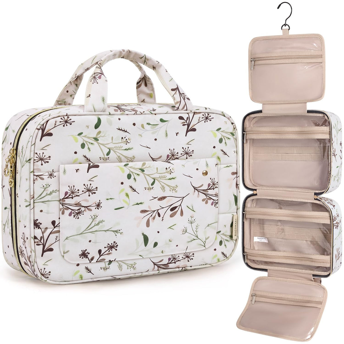 Travel Toiletry Bag with Hanging Hook Water-Resistant Organizer for Accessories