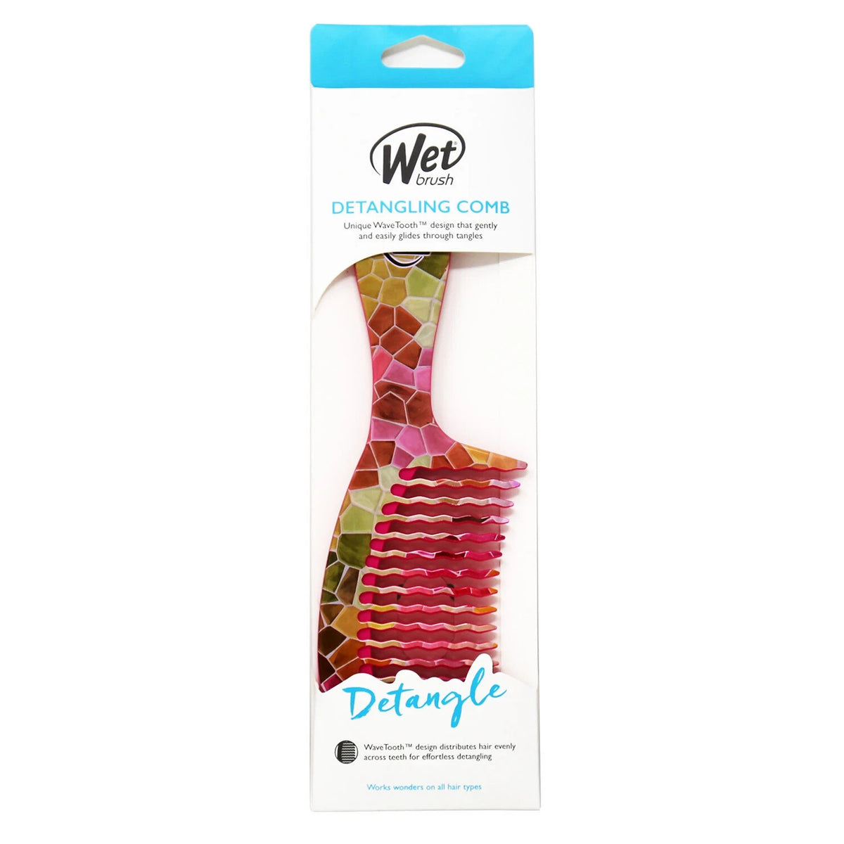 Wet Brush Detangling Wet Comb - Stained Glass Collection Hot Pink