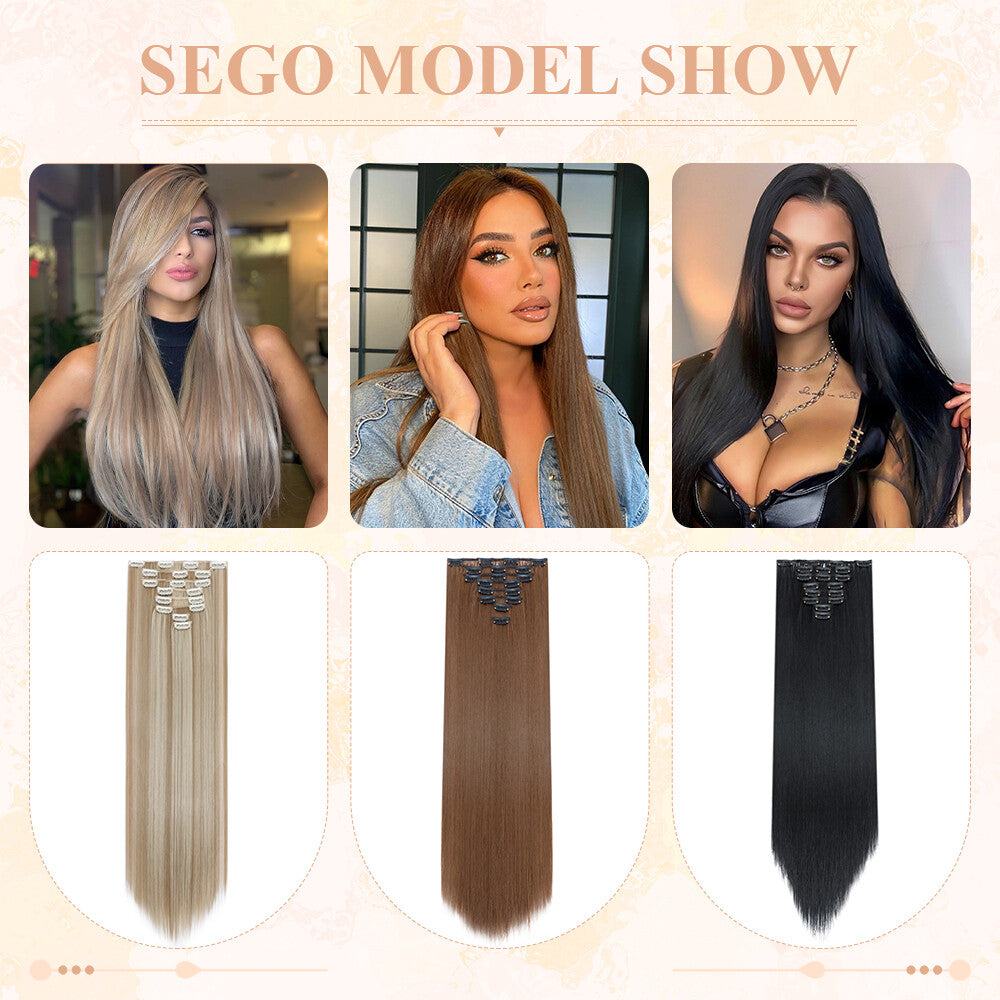 Clip-In Hair Extensions Full Head Ombre Highlight Synthetic Thick Hair 8-24 Inches