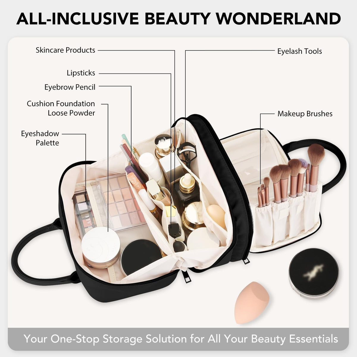 Travel Makeup Bag for Women Large Capacity Organizer with Mirror