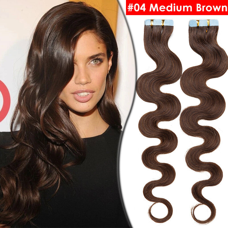 Full Head Thick Tape-In Human Hair Extensions - Remy Wavy Skin Weft