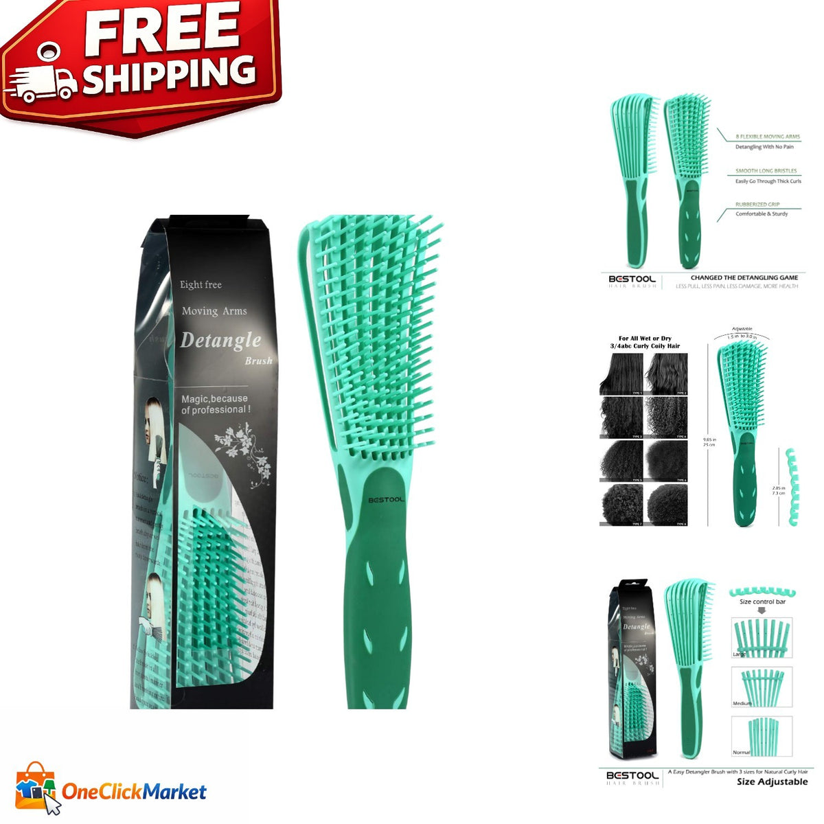 Detangling Brush for Black Natural Hair - Tangle-Free, Eco-Friendly Green Design