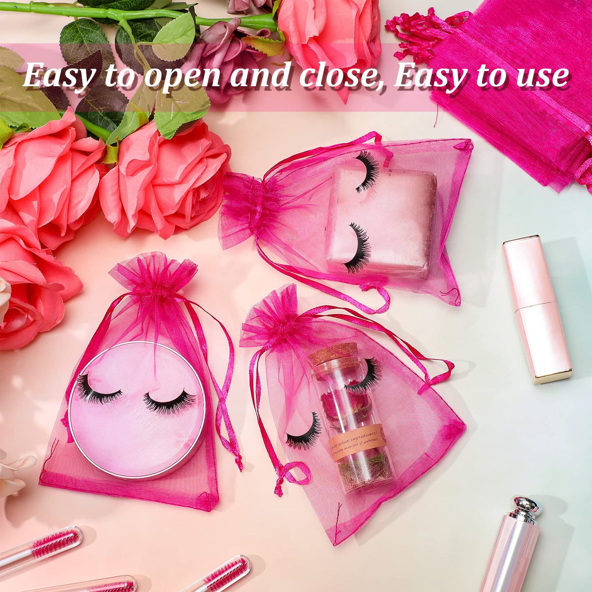 Eyelash Aftercare Bags 100 Pcs Organza 4 x 6 Inches Pink Storage Pouches