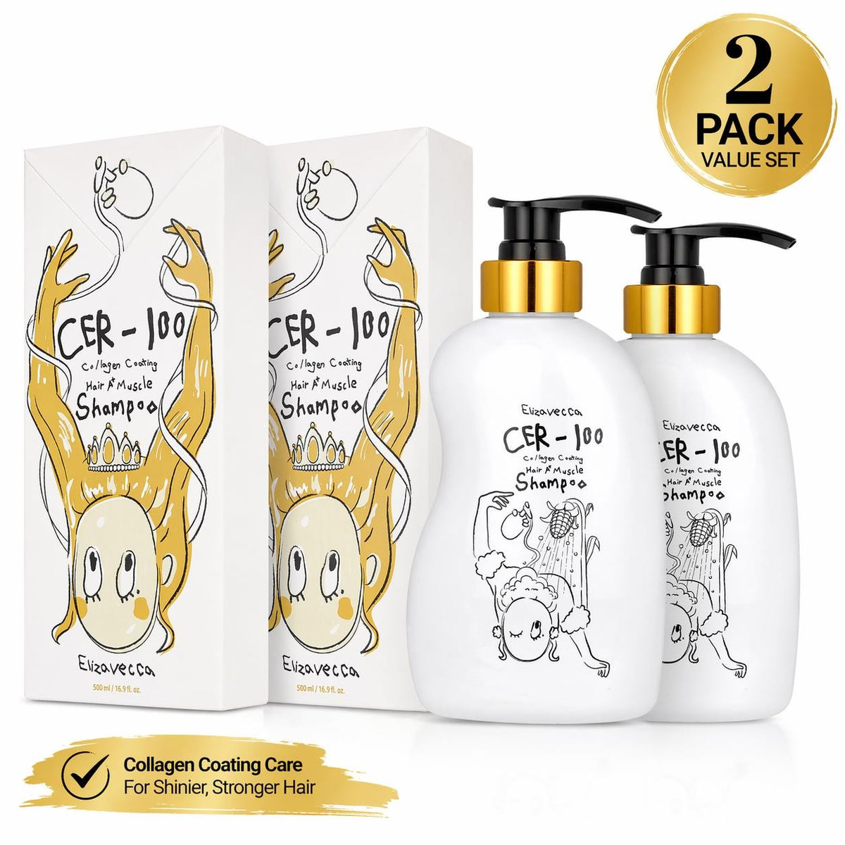 Elizavecca CER-100 Collagen Hair Muscle Shampoo 2 Pack - Nourishing Hair Care
