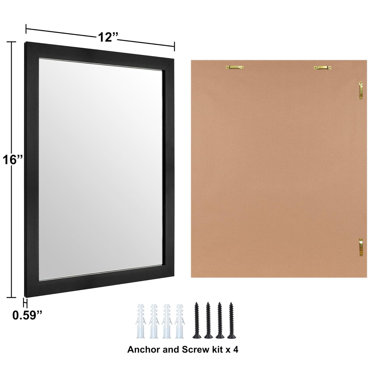 Rectangular Wall Mirror 12x16 Inches Black Modern Home Decor