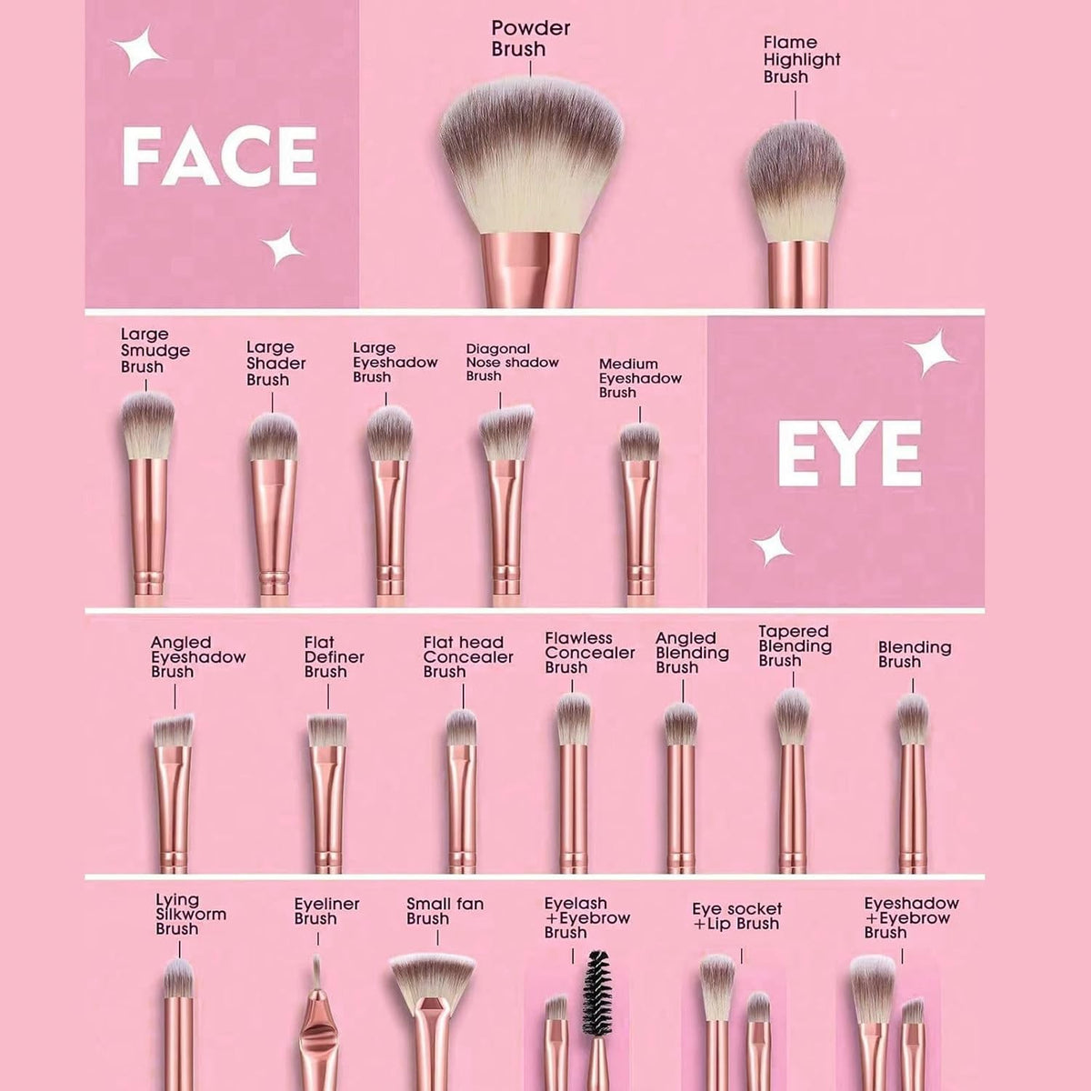 42-Piece Makeup Brush Set with Sponges & Puffs - Synthetic Cosmetic Tools