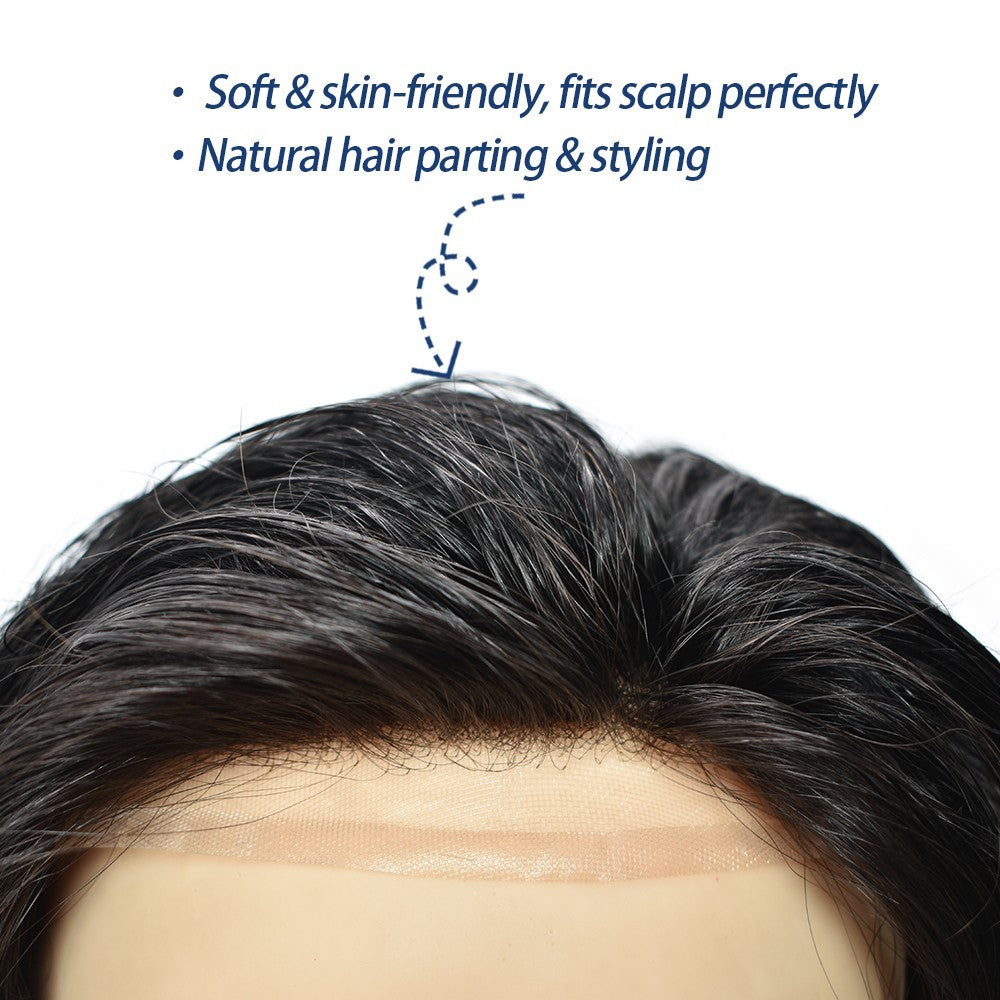 Men's Hairpiece Human Hair System with Fine Mono Lace Front