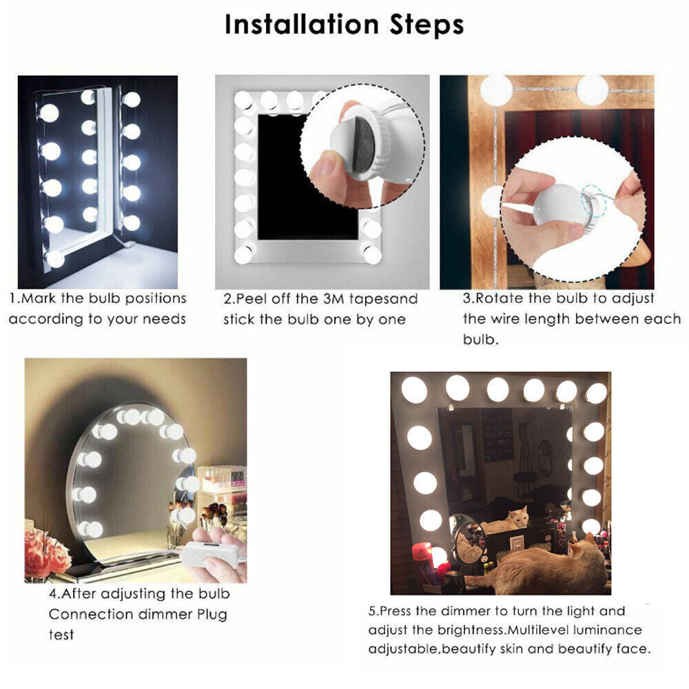 Makeup Mirror Lights Kit with 10/20 Dimmable LED Bulbs - Vanity Hollywood Lighting