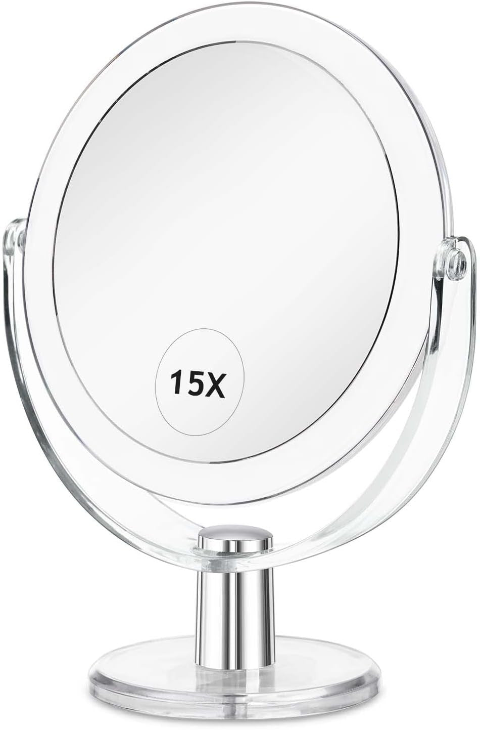 Double-Sided Makeup Mirror with 1X/15X Magnification and 360° Rotation - Stylish Vanity Mirror