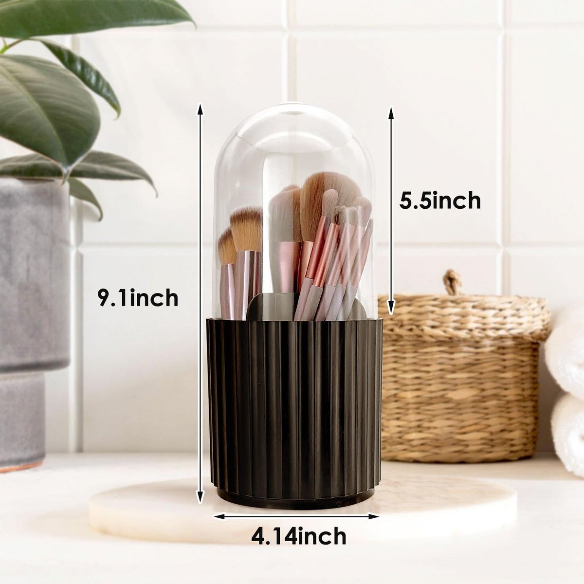 Rotating Makeup Brush Holder Organizer with Dustproof Lid 5 Slots