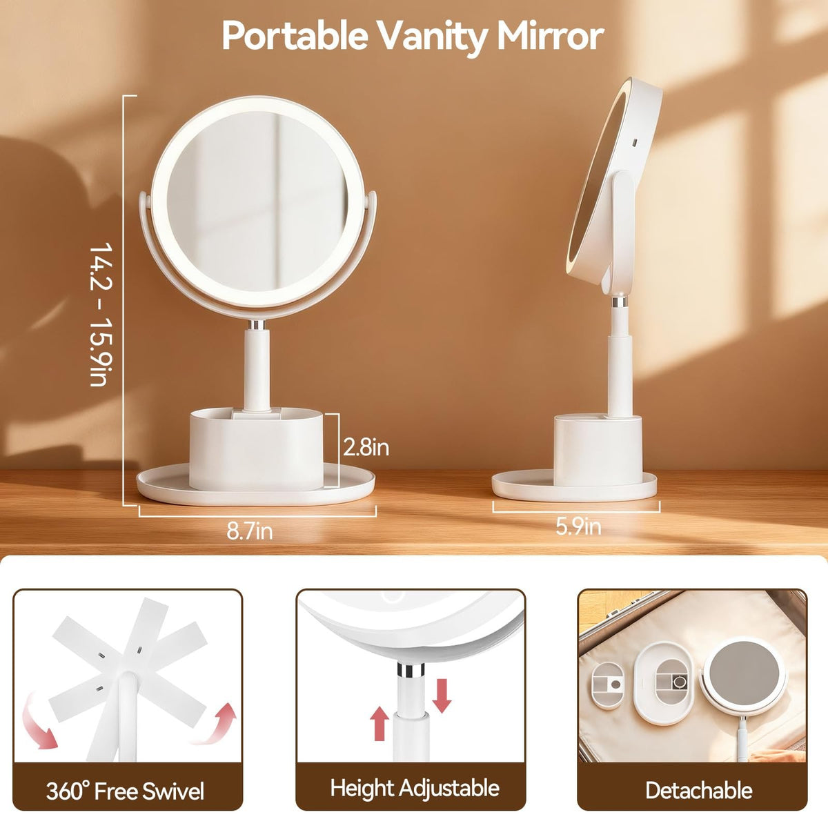 20X Magnifying Makeup Mirror with Lights and Storage - White