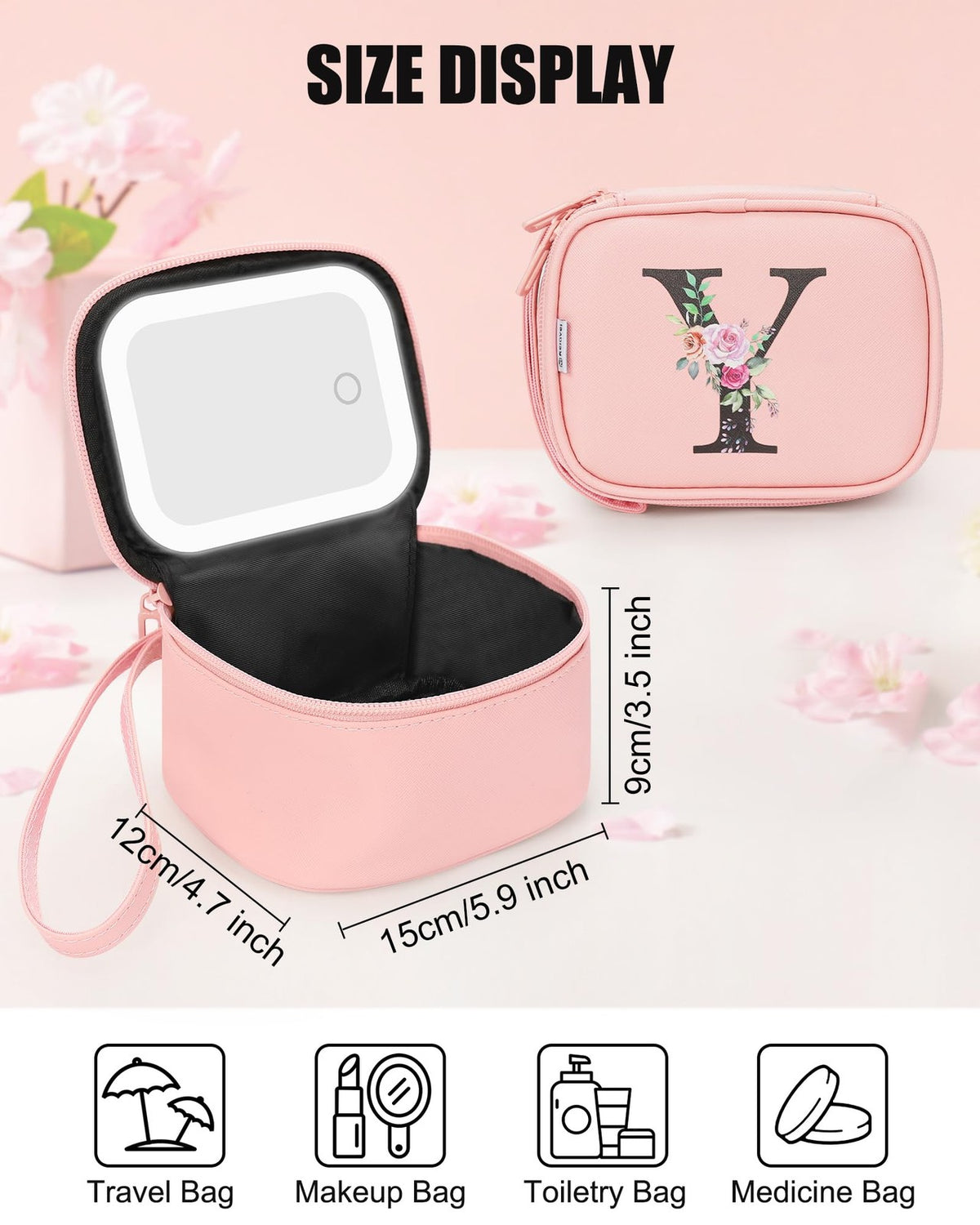 LED Lighted Makeup Bag with Wrist Strap - Travel Cosmetic Organizer for Women