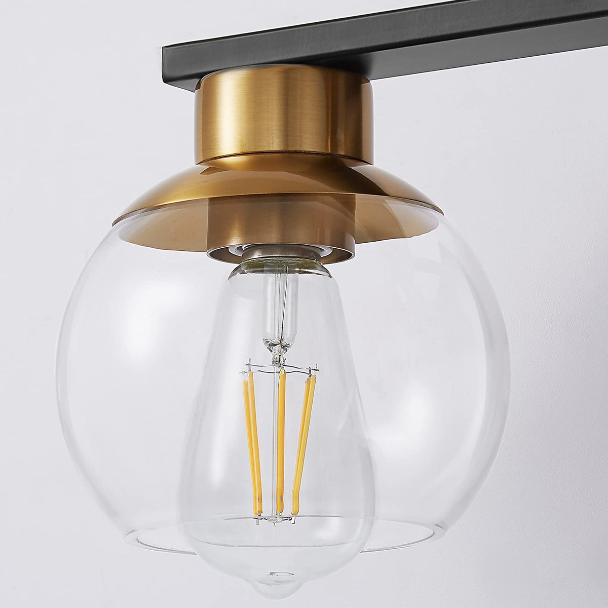 3-Light Bathroom Vanity Light Fixture in Black and Gold with Globe Glass Shades