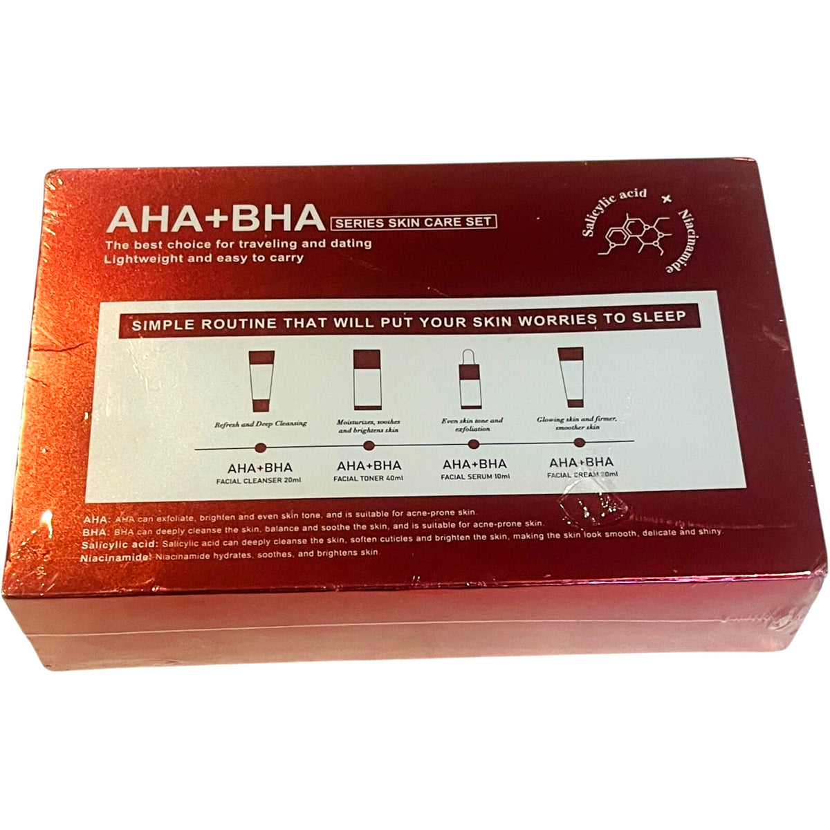 AHA BHA Skin Care Set - Exfoliating Facial Cleanser & Toner for Clear Skin
