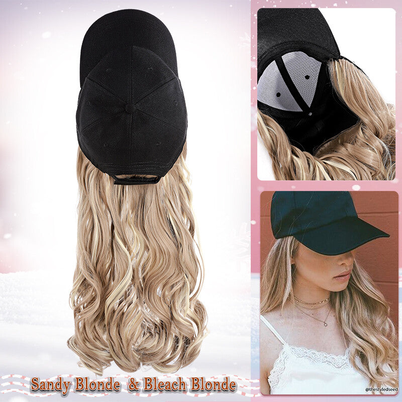 Unisex Wavy Long Hair Beret Cap with Synthetic Hair - Casual Hat Wig