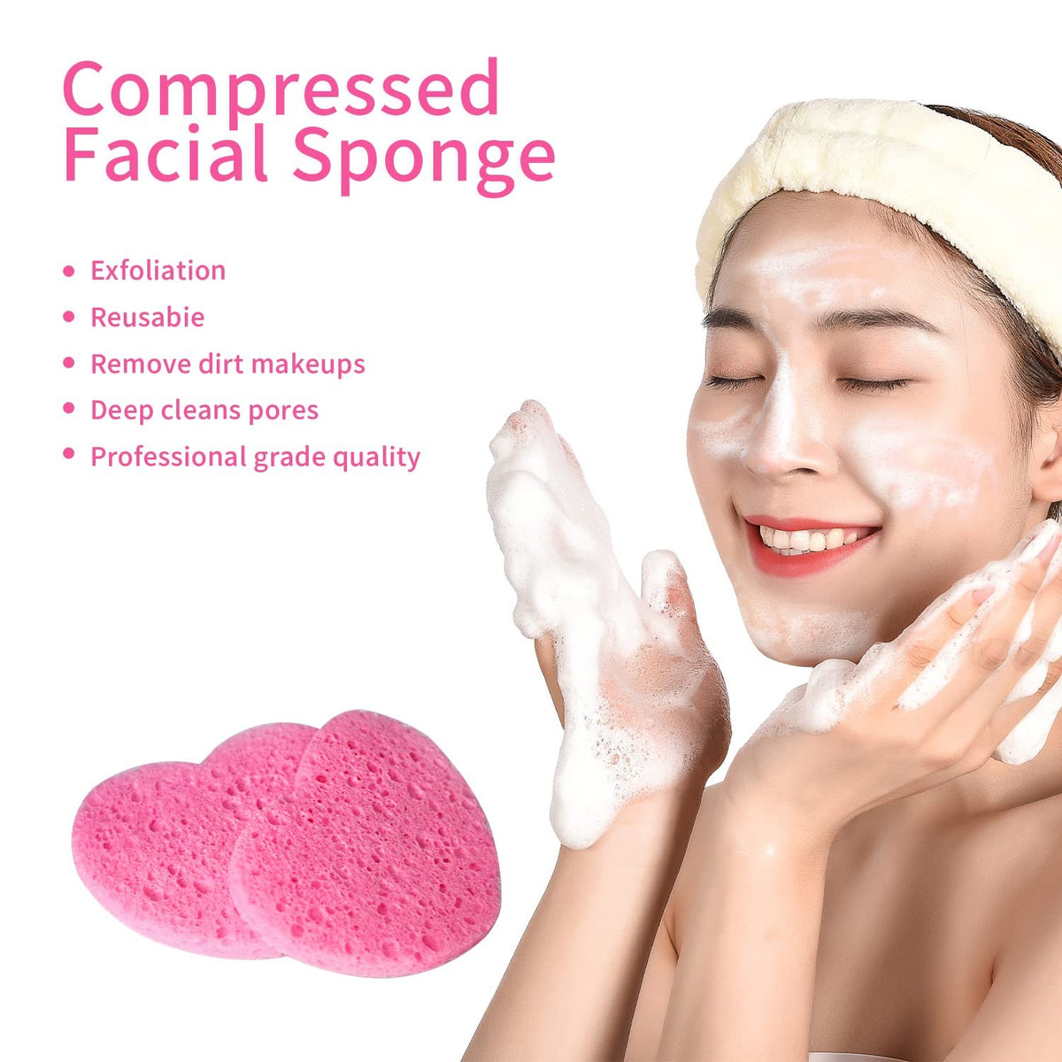 Natural Cellulose Facial Sponges - Heart Shape 50 Count for Cleansing & Exfoliating