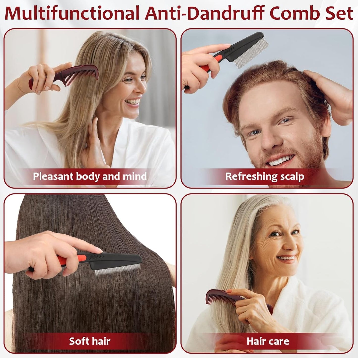 Dandruff Comb Set for Scalp Detox & Hair Care - Stainless Steel & Massage Brush