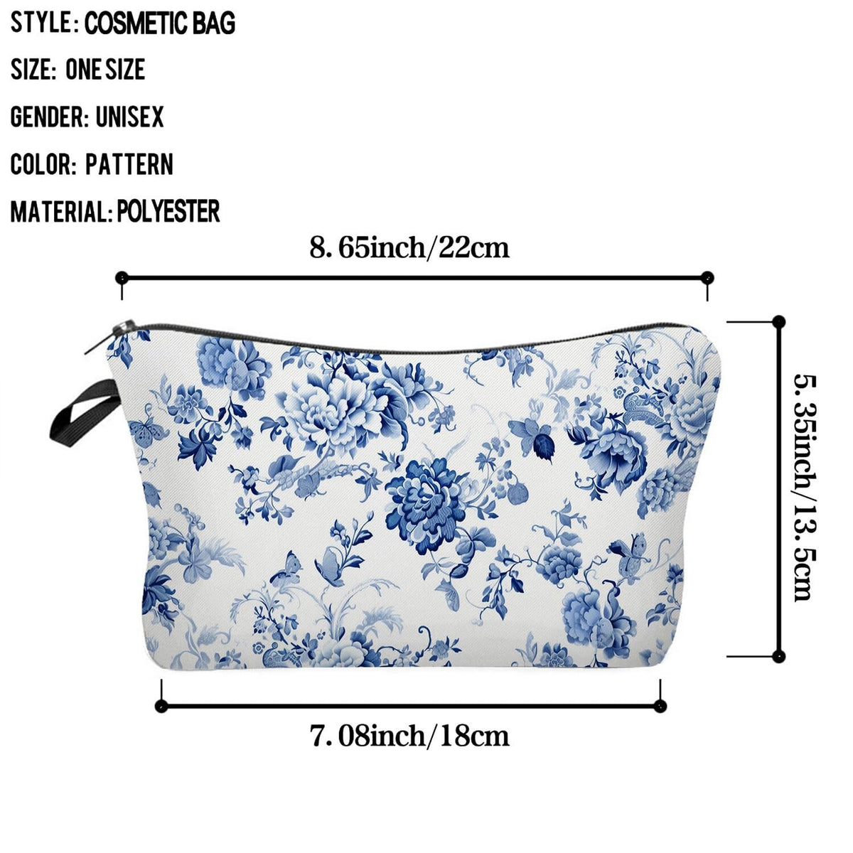 Blue and White Porcelain Cosmetic Bag for Women Small Makeup Organizer Pouch