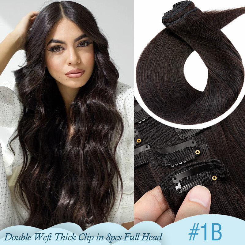Thick Double Weft Clip-In Human Hair Extensions Full Head 150-170g