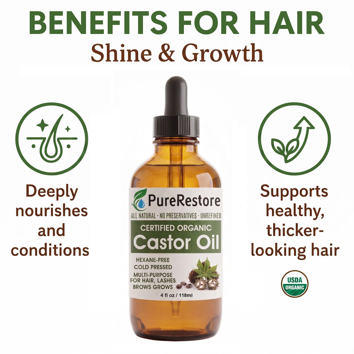 Organic Castor Oil - Pure Cold-Pressed Unrefined Hair & Skin Oil