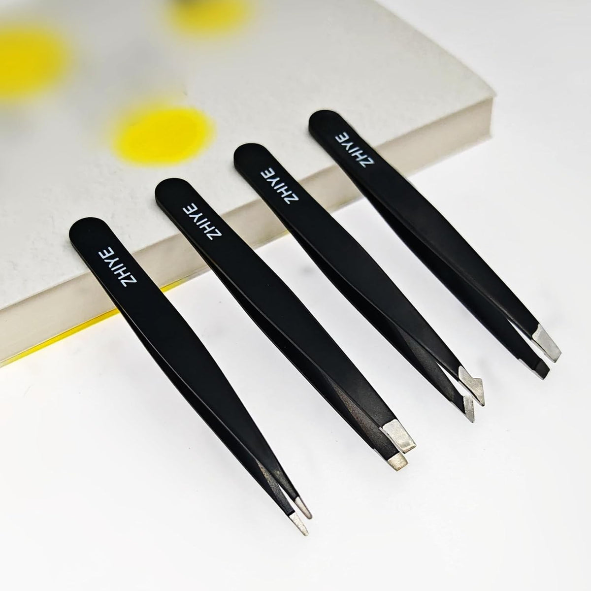 Professional Stainless Steel Eyebrow Tweezers Set - 4 Precision Pliers for Eyebrow Grooming & Ingrown Hair Removal