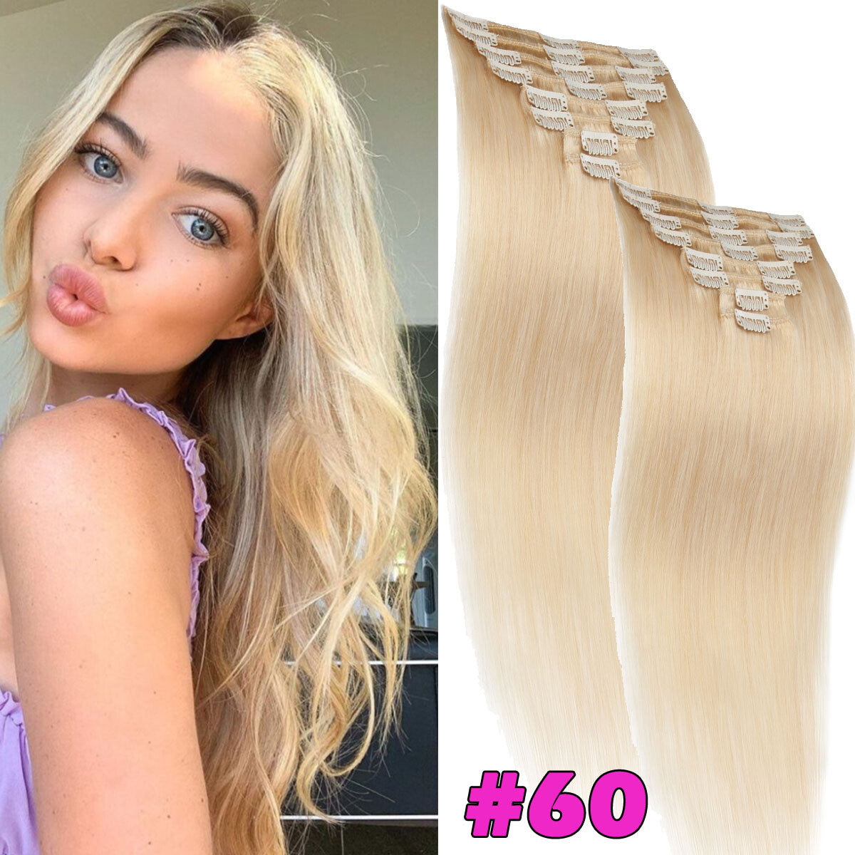 Seamless Clip-In Human Hair Extensions - Full Head Remy Hair Wefts