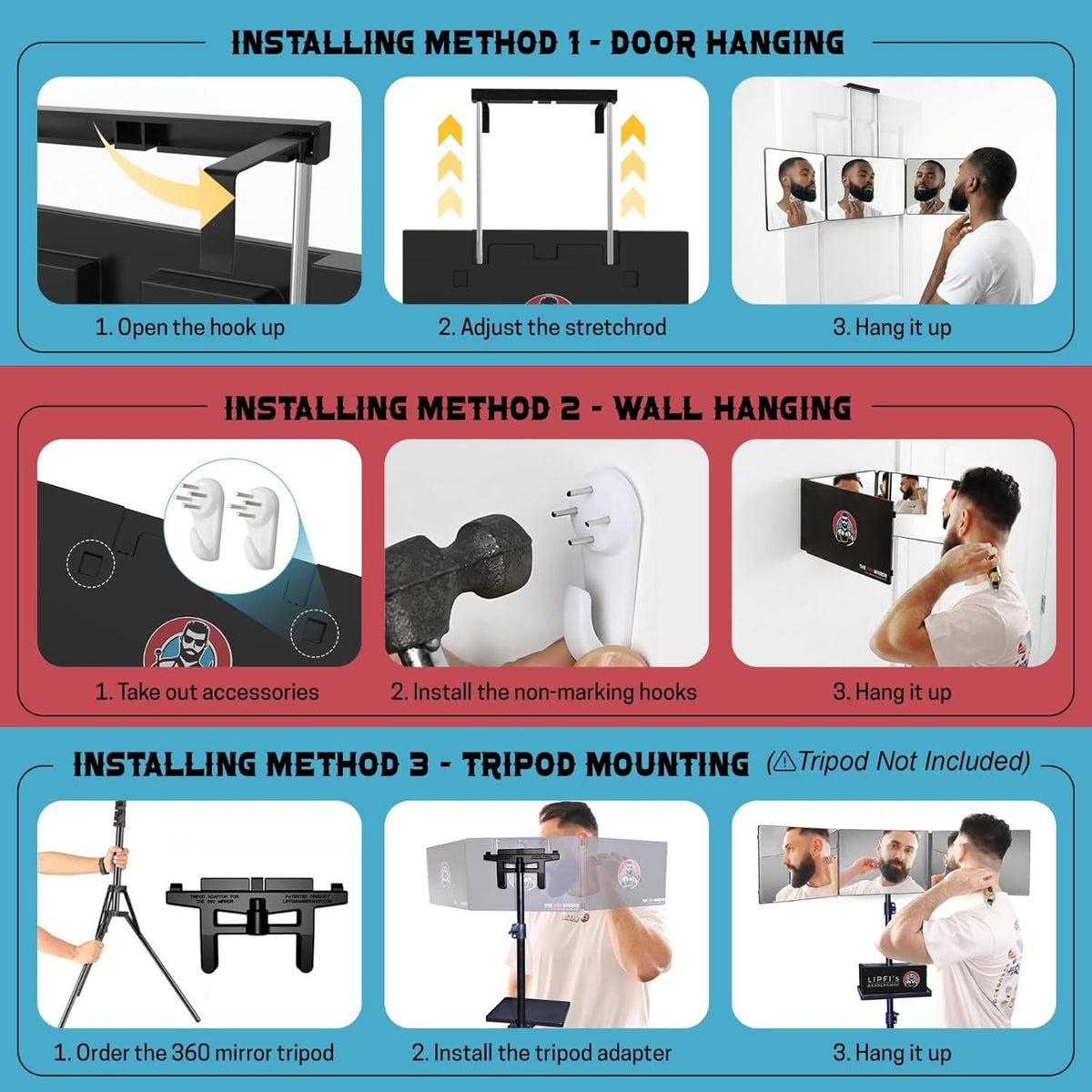 Self Haircut Mirror - Adjustable 3-Way Trifold Hair Cutting System for Men & Women