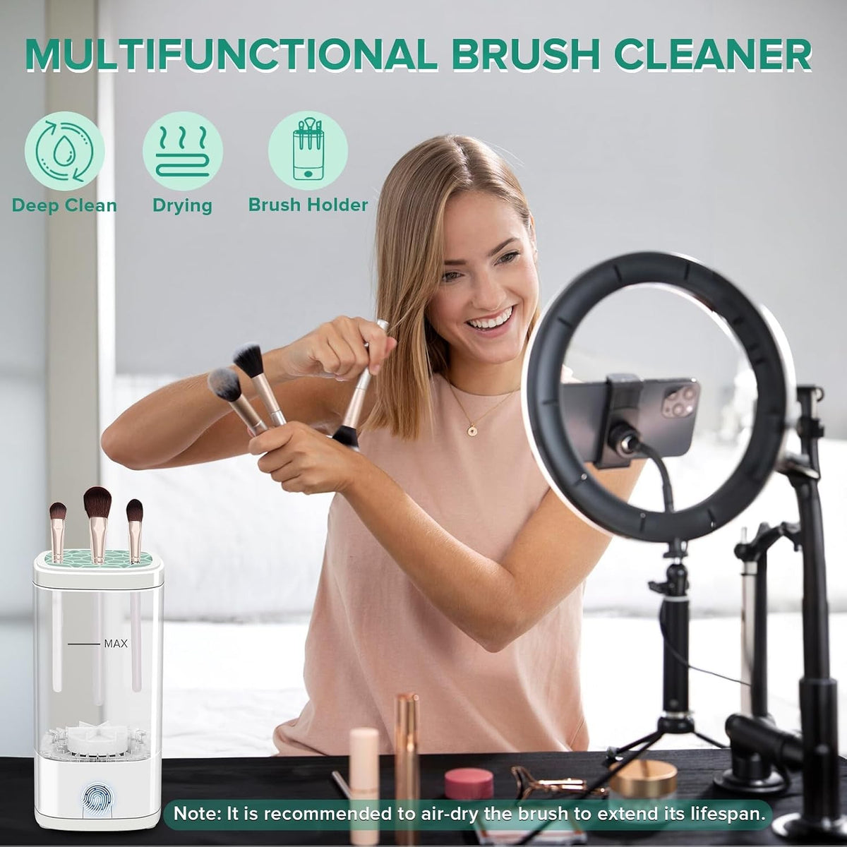 Electric Makeup Brush Cleaner Machine – 2-in-1 Automatic Cleaning & Dryer Holder