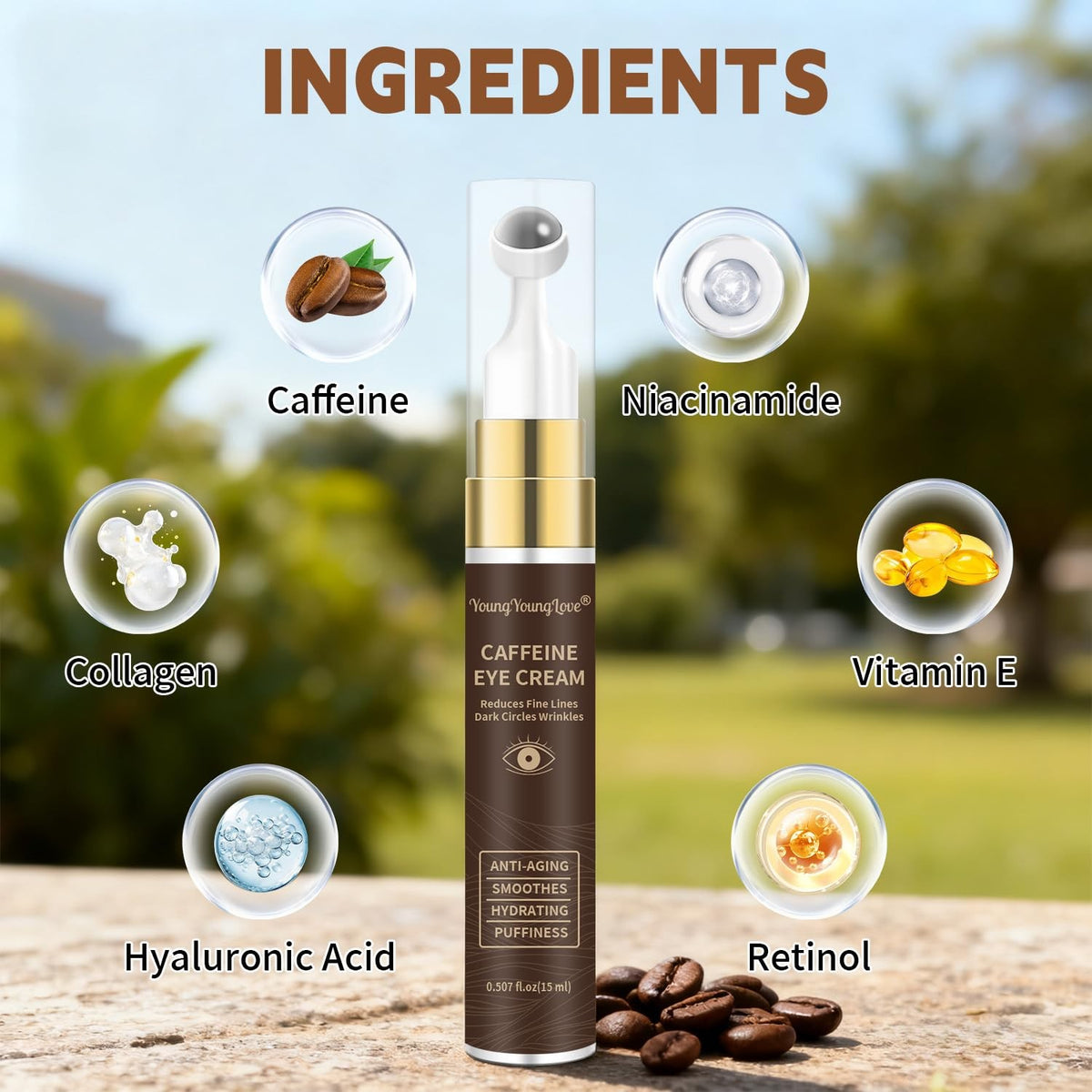 Caffeine Eye Cream with Retinol & Niacinamide - 0.5oz Hydrating Anti-Aging Serum