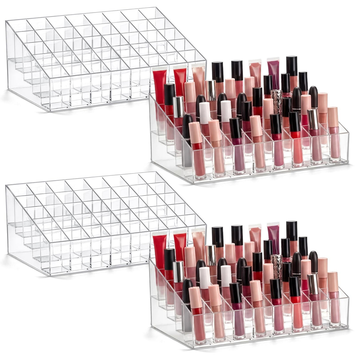 Acrylic Lipstick Organizer Case with 40 Compartments - Transparent Makeup Storage Box