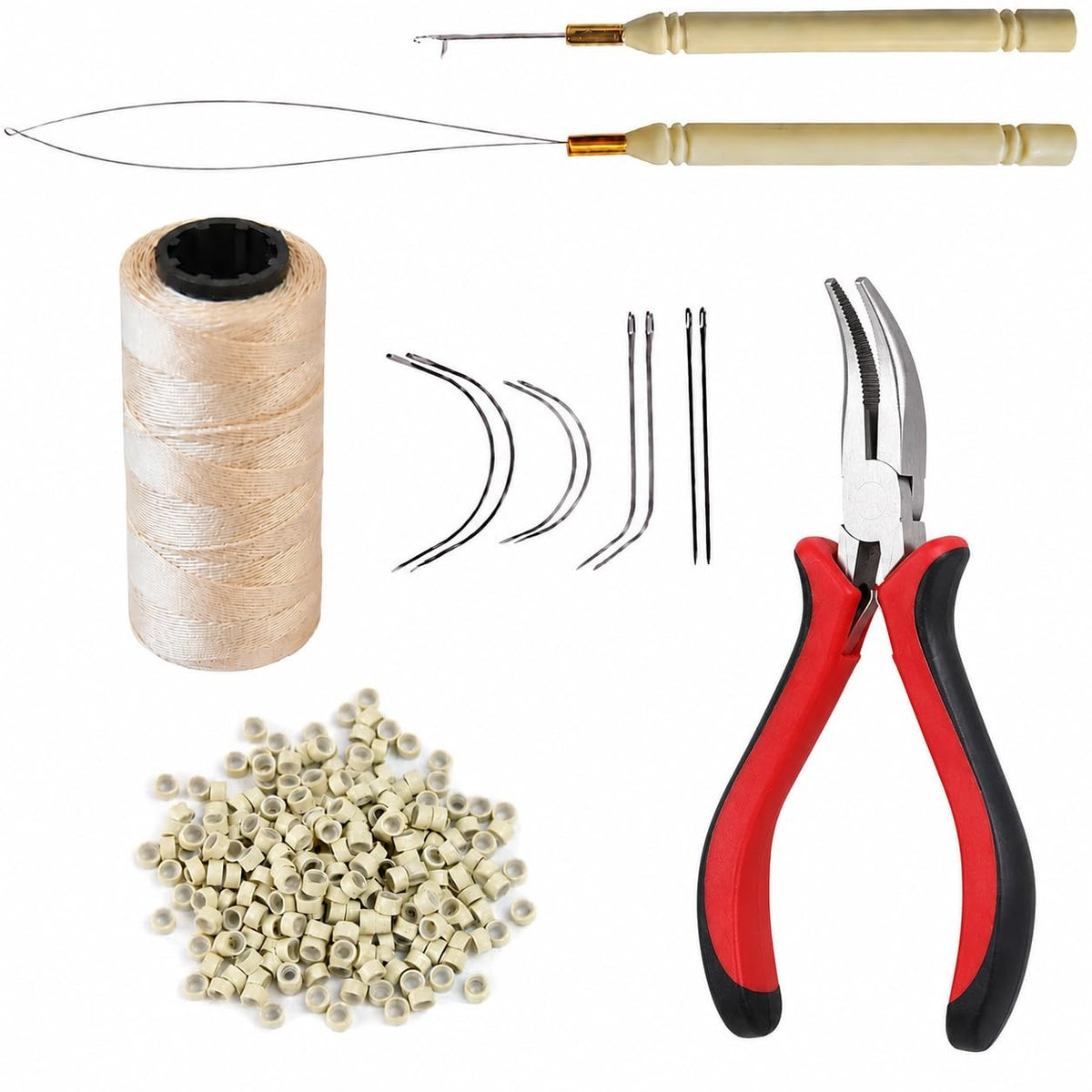 Hair Extensions Tool Kit: 200 Pcs Silicone Lined Micro Links Beige