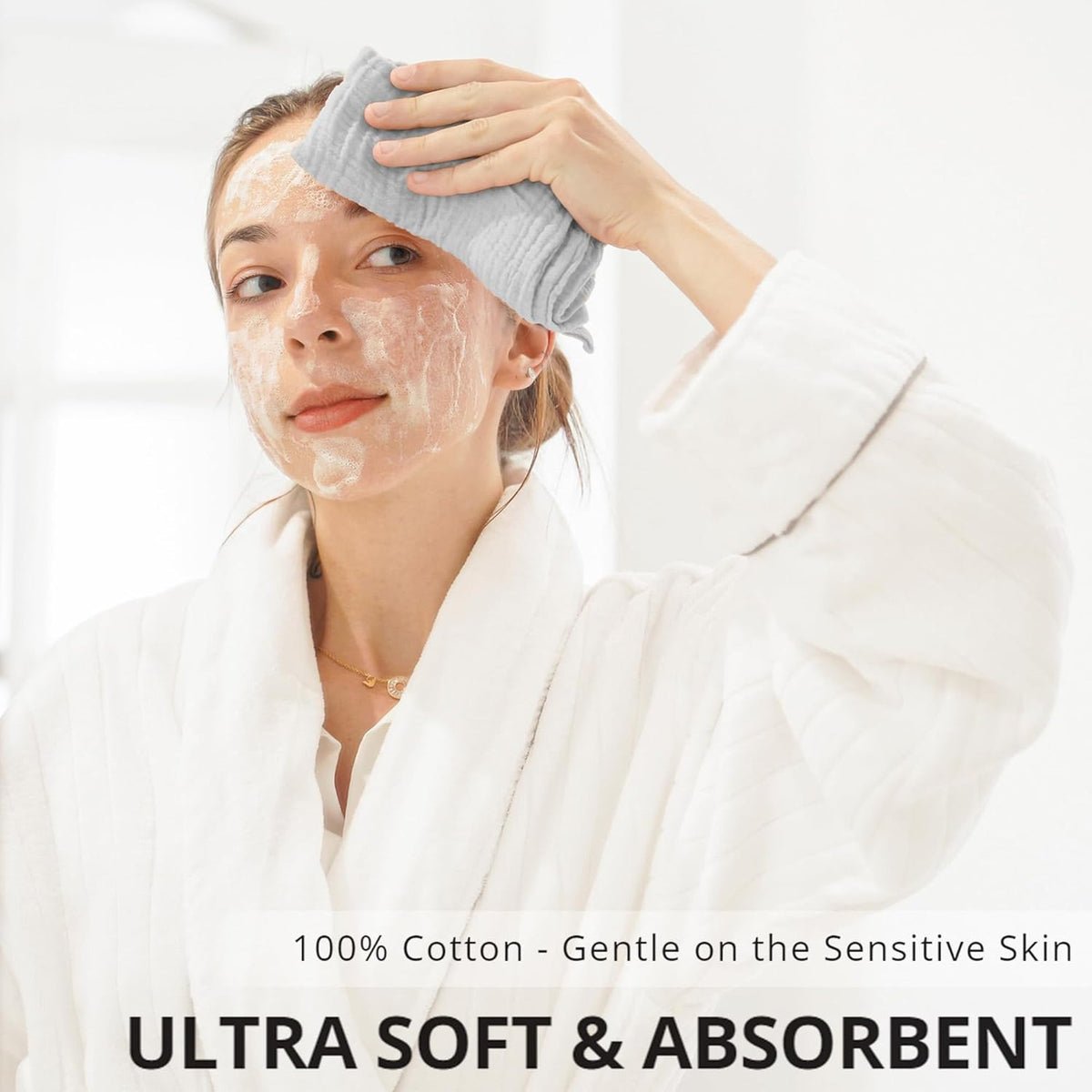 7-Pack Ultra Soft Muslin Cotton Facial Wash Cloths - Reusable & Gentle