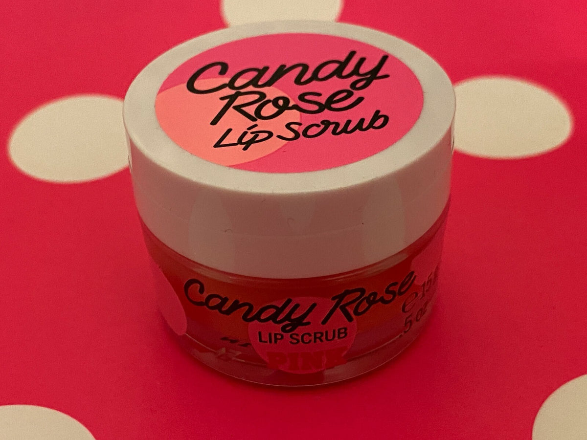 Lip Scrub Exfoliant for Dry Lips - Candy Rose Flavored, 5 oz / 15 g