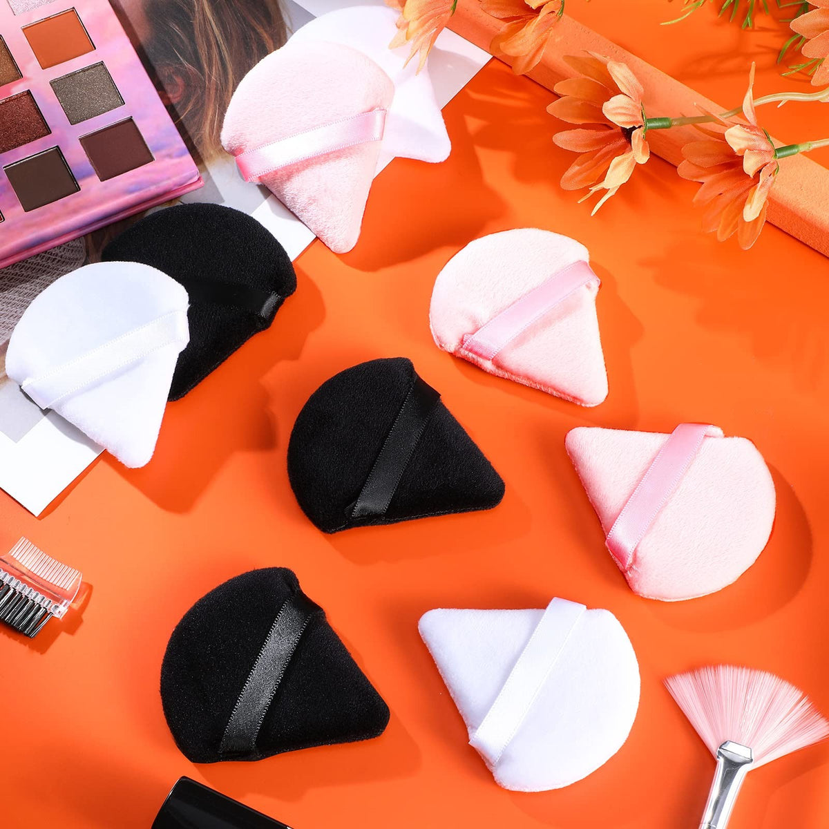 Triangle Powder Puff Set 100 Pcs Velour Makeup Sponges for Loose Powder