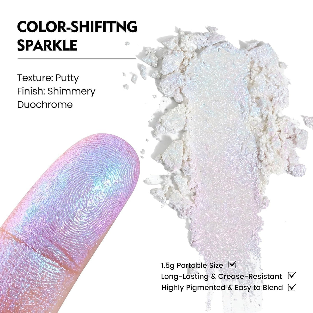 Duochrome Icy Blue to Lilac Pink Eyeshadow - Multidimensional Color Shift, Creamy Texture