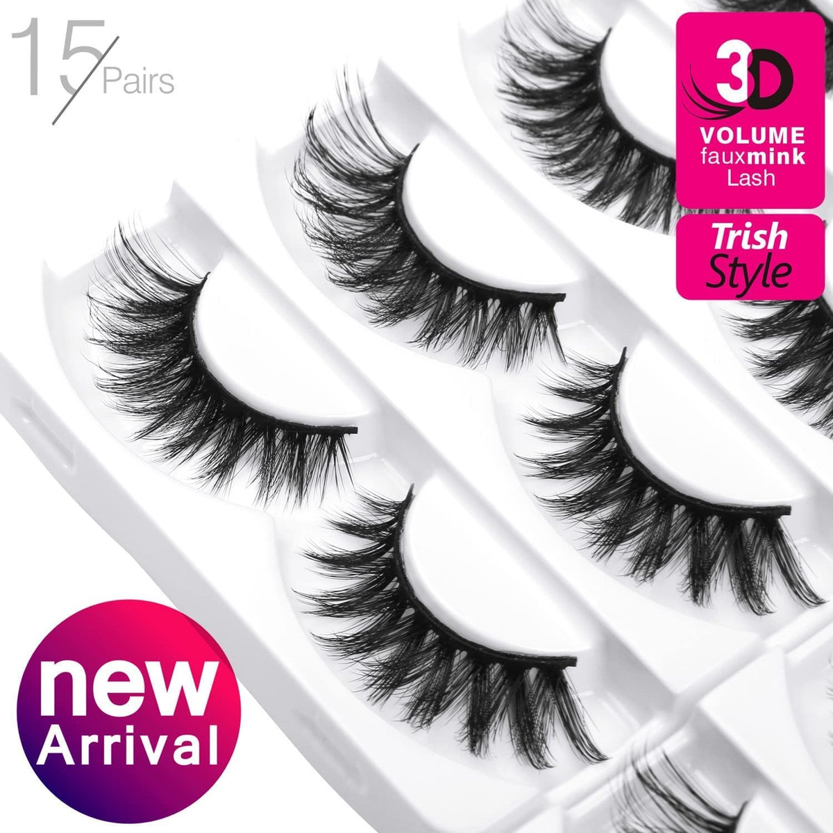 False Eyelashes 15 Pairs Cat Eye 3D Faux Mink Fluffy Natural-Look Lashes