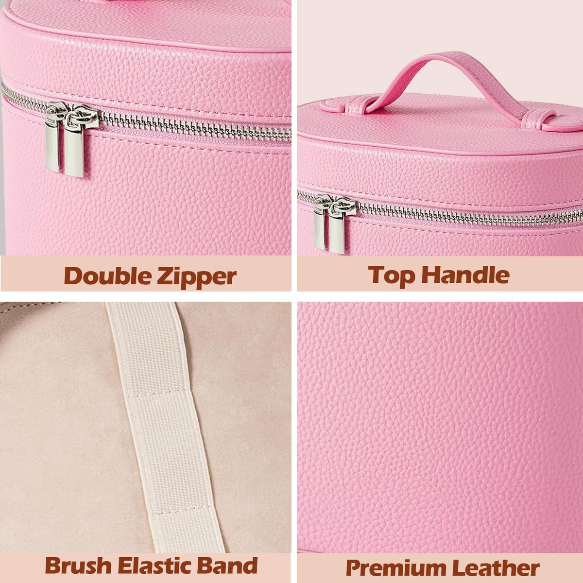 Large Capacity Leather Makeup Bag with Removable Washable Compartments, Waterproof Cosmetic Organizer