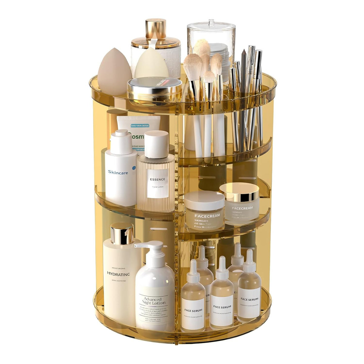 Rotating Makeup Organizer with Adjustable Layers and Storage