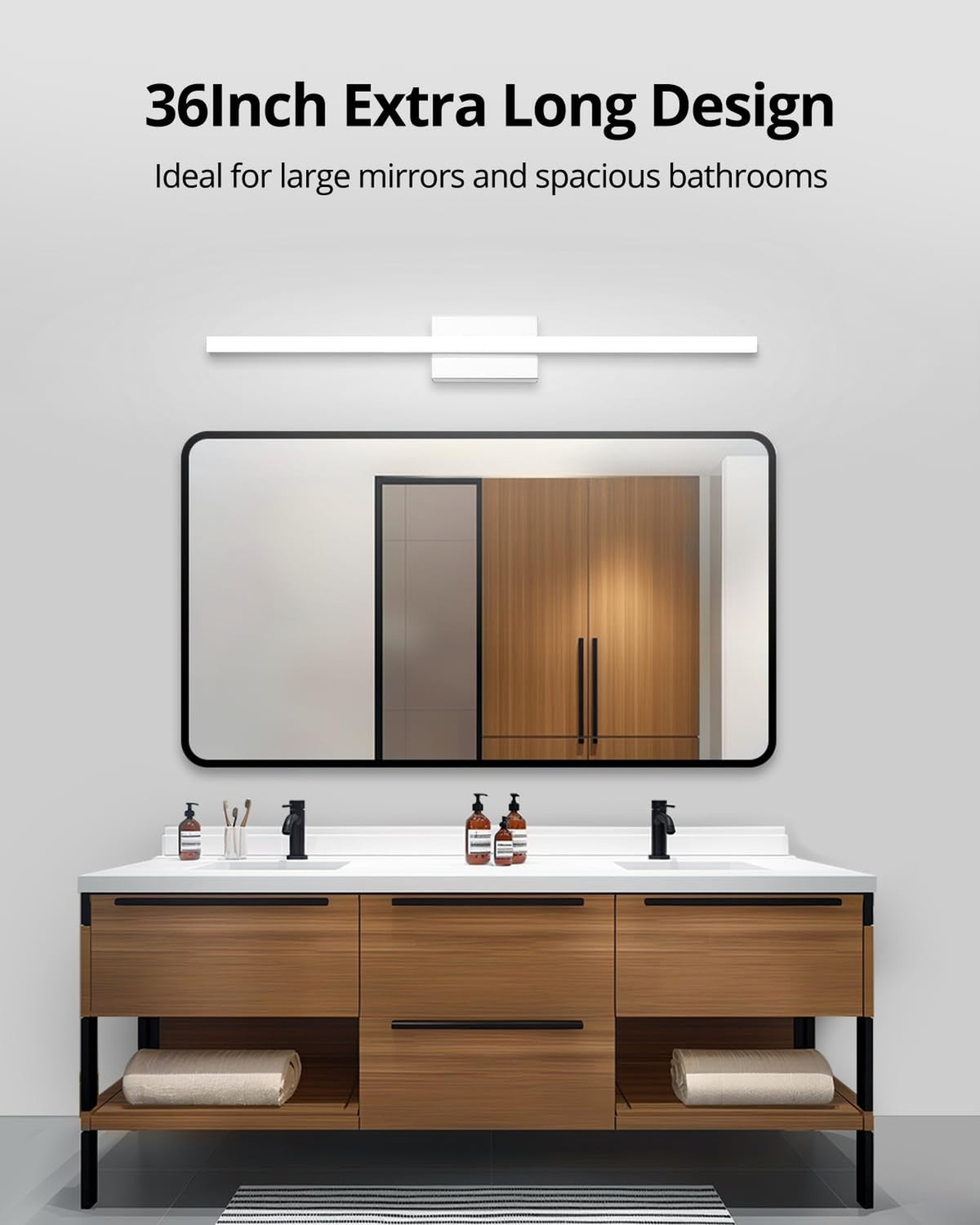36-Inch LED Vanity Light Bar IP44 Bathroom Wall Fixture 20W Modern Cool White