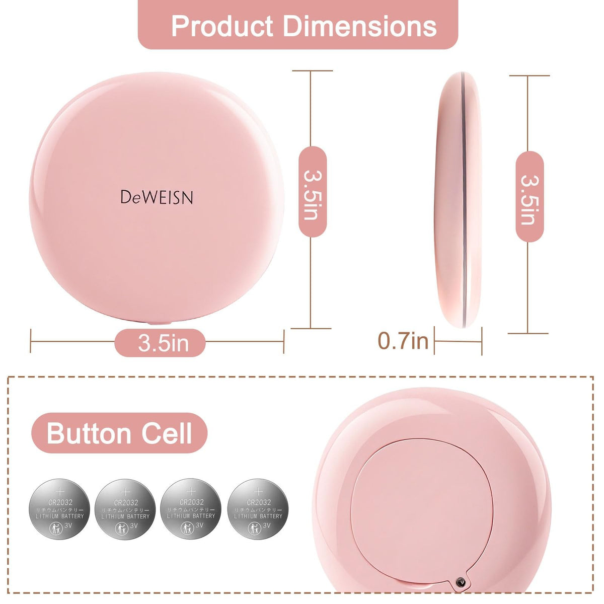 Portable Travel Makeup Mirror with Lights 1X/5X Magnification Pink