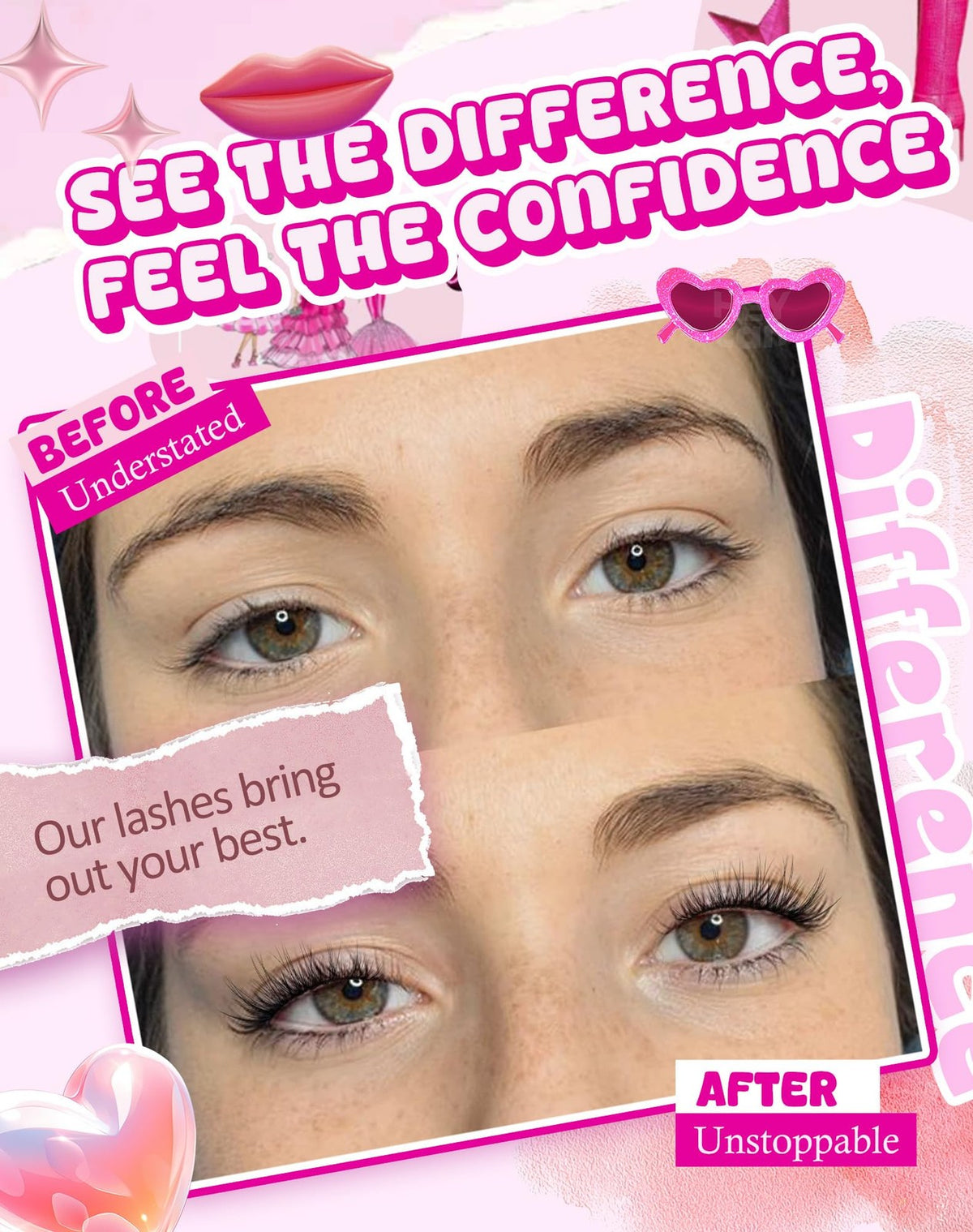 False Eyelashes Cat Eye Wispy End Natural Look Reusable 7 Pair Pack