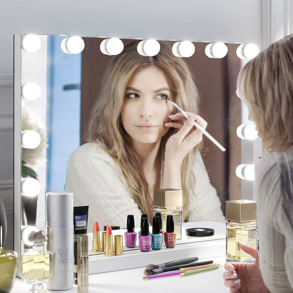 Large Hollywood Lighted Makeup Mirror with Dimmable LED & 10X Magnification