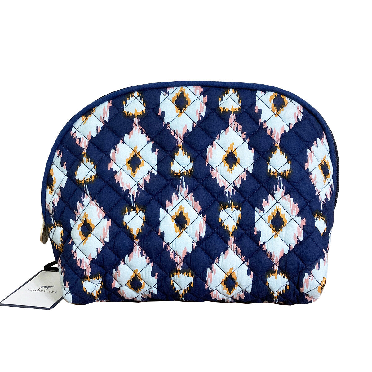 Dabney Lee Quilted Ikat Cosmetic Bag Navy Large 8" Travel Pouch